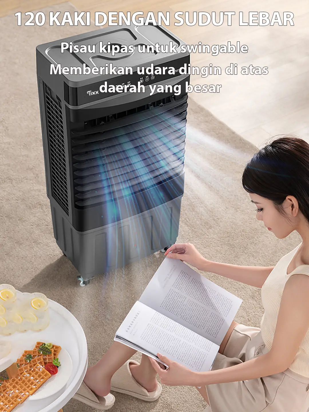【COD】TIXX Air Cooler Kipas Angin Pendingin Udara Tangki Besar 10L/15L/40L dengan Es Kristal Refrigerasi Tiga Lapis Tirai Es Suplai Udara Sudut Besar Tiga Kecepatan Angin Humidifikasi Penyaringan Udara Dingin Portable Air Conditioners