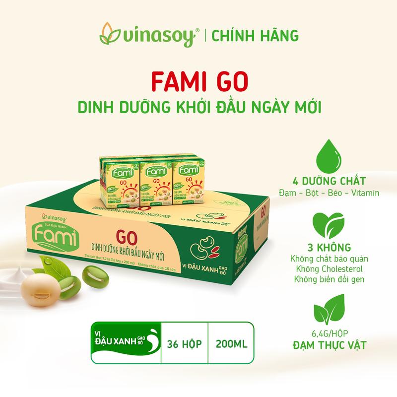 Thùng sữa đậu nành Fami GO vị đậu xanh gạo đỏ hộp 200ml (36 hộp x 200ml)