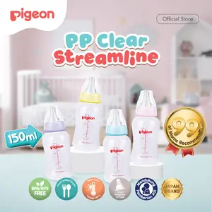 PIGEON Botol PP Clear Streamline 150ml w/S-Type Nipple Dot | Pilih Variasi | Botol Susu Bayi | Slim Neck | Anti Kolik | Nipple Dot Size S