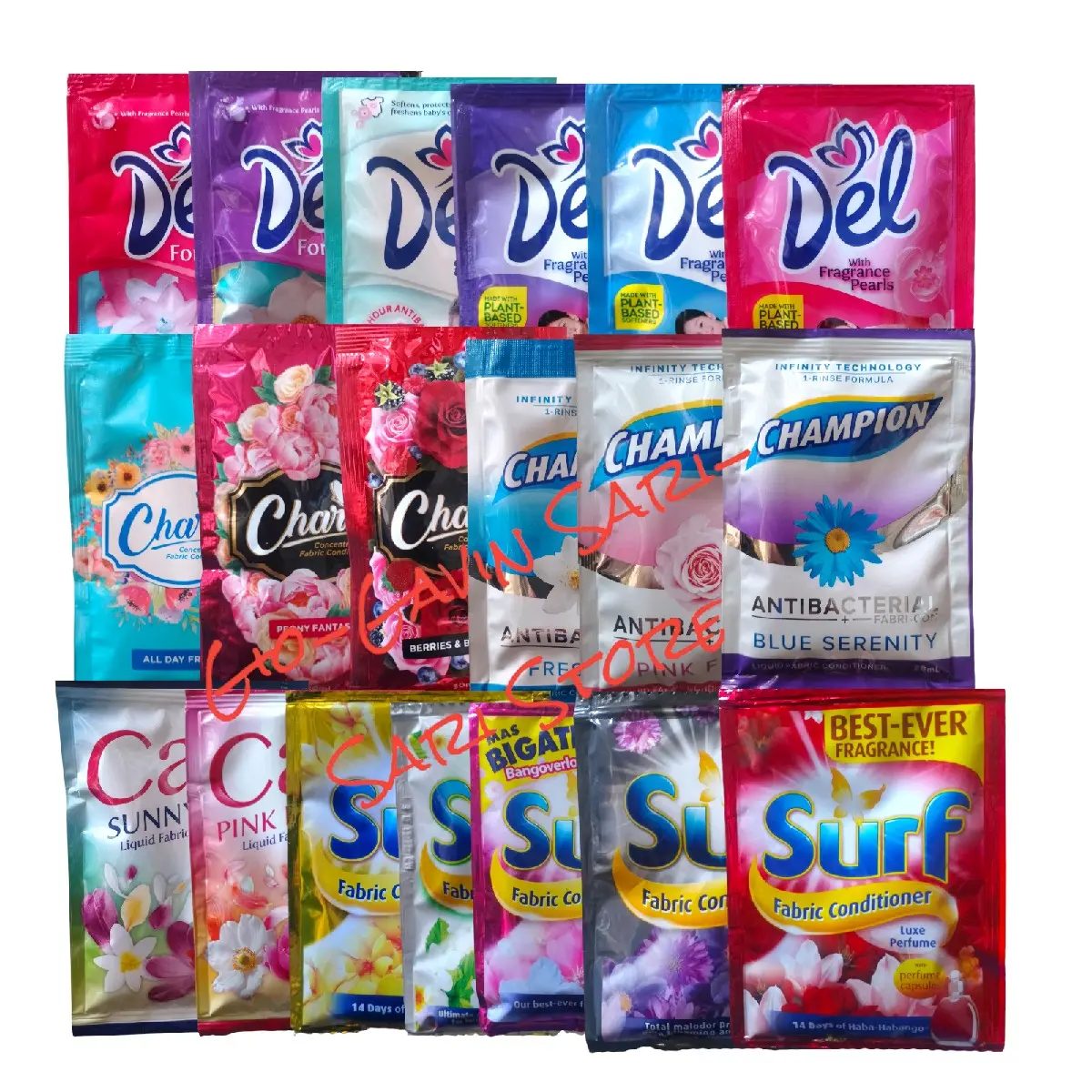 FABRIC SOFTENER/ CONDITIONER 6PCS SACHET ( DEL, CHAMPION, CHARM, CALLA, SURF)
