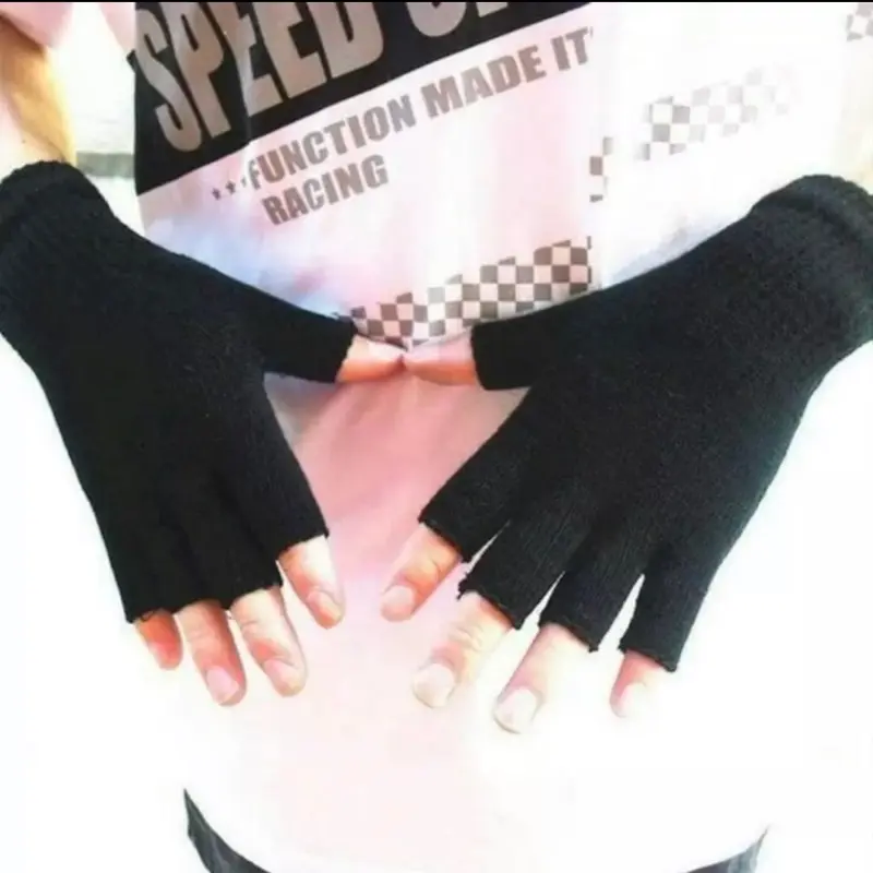 3 Pasang Sarung Tangan Motor Rajut Warna Hitam basis Pria Wanita Woll Hitam Polos Full Jari Buntung |  Sarung Tangan Tak Berjari Cowok Cewek 0