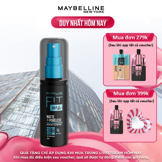 Xịt Khóa Nền 24H Kiềm Dầu, Mịn Lì Fit Me Matte+Poreless Instant Matte Setting Spray Maybelline New York 60ML