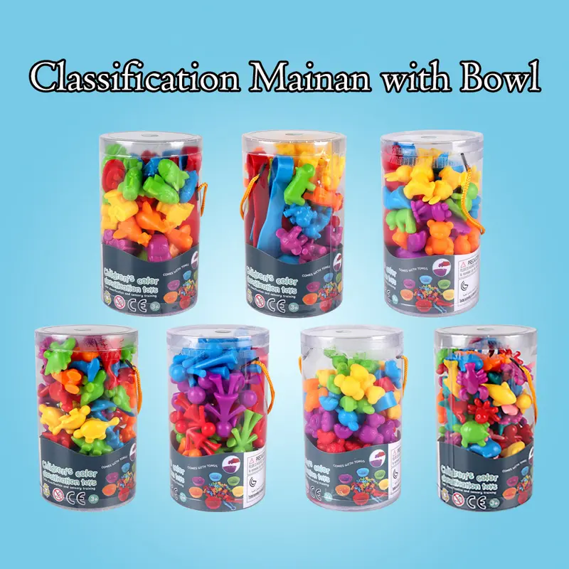 36/48/56 Buah Mainan Anak-anak Penyortiran Warna Mengidentifikasi Warna untuk Anak-anak Kecil Permainan Montessori dengan Mangkuk Penyortiran Gratis dan 2 Pinset 4