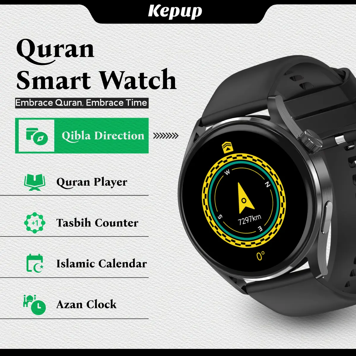 TAQWA Quran Smart Watch | Al-Qur'an |Adzan Reminder| Tasbih | Layar Penuh 2.02" | Custom Wallpaper | Pemantauan Tidur dan Detak Jantung | Bluetooth Call | Jam Tangan Smartwatch | IP68