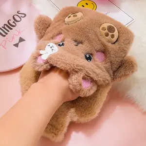 Portable Cartoon Plush Hot Water Bottle Water Filling Velvet Small Student Hand/Belly Warmer Cute Animal Warm Water Bag 400ml