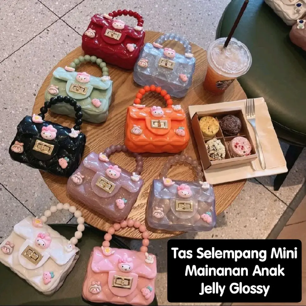 ( Cek Warna Chat Dulu ) Slingbag Mini Jelly Glossy Karakter Sling Bag Rantai Tas Selempang Jinjing Anak ( Tidak Request Dikirim Random )