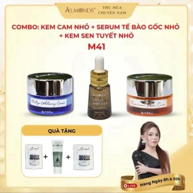 M41: Combo Nhỏ - DƯỠNG DA KEM CAM + TINH CHẤT TẾ BÀO GỐC + KEM NGÀY SEN TUYẾT ALMONDS - Hỗ trợ dưỡng da [Kèm Quà Tặng] - Skincare