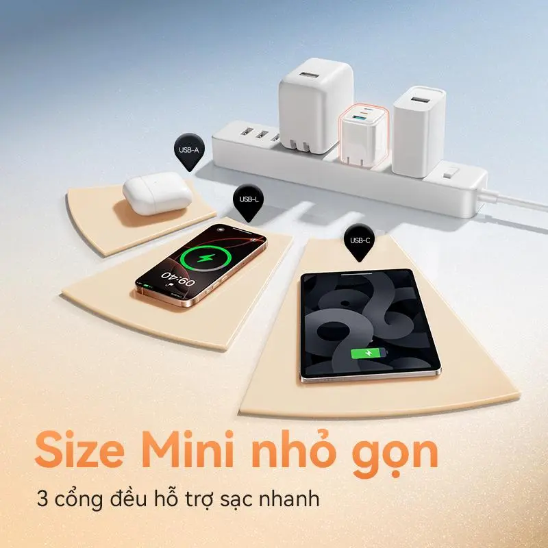 Củ sạc 30W Joyroom TCG14 nhỏ gọn di động 3 cổng sạc Lightning Type-C USB 4