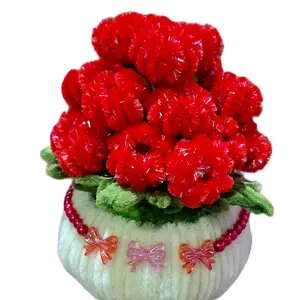 tulip mini 20 pcs + warna pink gliter + kawat bulu mercy pot gemoy