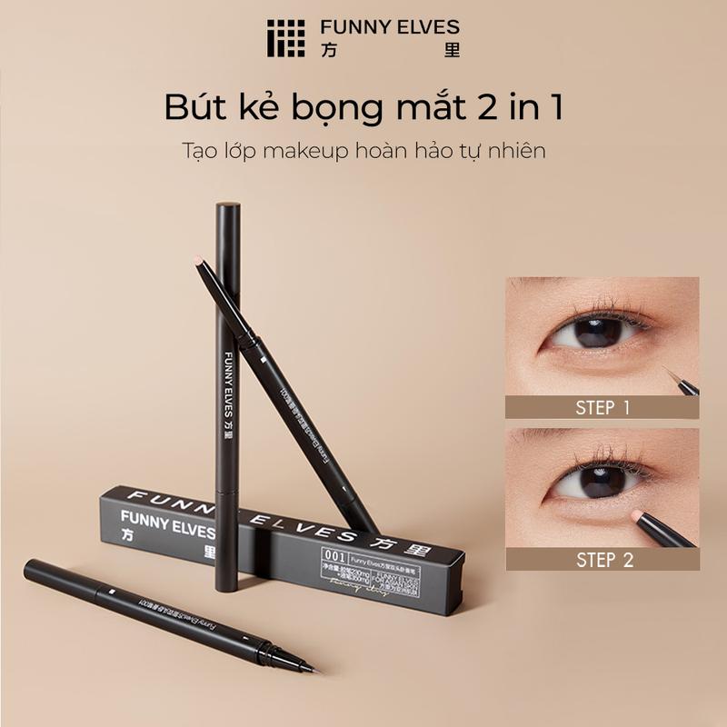 FunnyElves Bút kẻ bọng mắt, 2 in 1,tạo khối 3D hai đầu, bút kẻ mắt hai màu 2 in 1, bền màu, khó trôi, dùng cho trang điểm mắt, mỹ phẩm TB