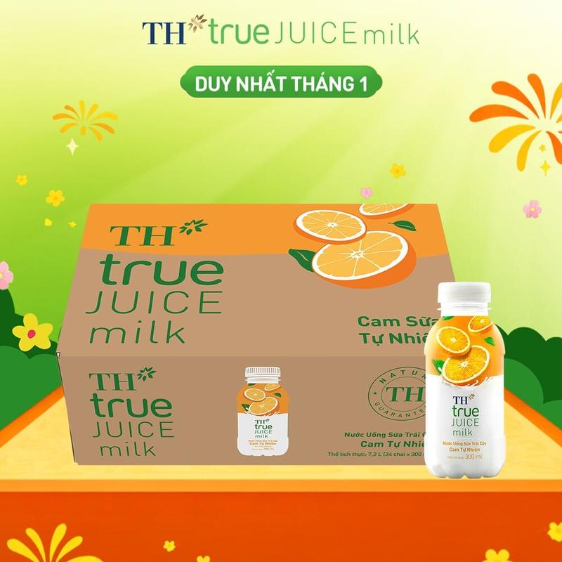  Thùng 24 chai nước uống sữa trái cây TH true JUICE milk cam tự nhiên 300 ml  300 ml x 24  