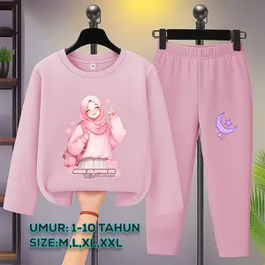 Baju Setelan Motif Anak Solehah Itu Rajin Beribadah Anak Perempuan Umur 3-10 Tahun Set Lengan Panjang