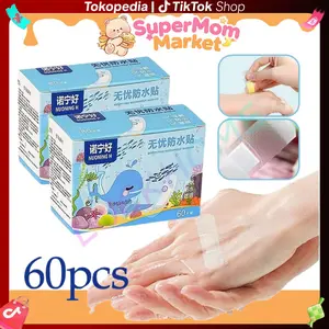 【Beli tiga, dapat satu gratis】GG 60 Pcs Plester Luka Tahan Air Ekstra Transparan Tak Terlihat Breathable Hentikan Perdarahan Anti Lecet Kaki Tahan Air Mandi Berenang Plester Medis