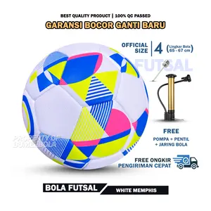 BOLA FUTSAL Memphis Putih | Bola Futsal Size 4 | Bahan Premium Jahit Mesin | Paket Pompa Pentil Jaring | Futsal Ball
