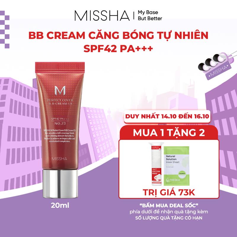 [Tặng 1 bông tẩy trang + 1 mặt nạ Freska] BB Cream Missha che khuyết điểm, chống nắng SPF4 20ml - Che phủ hoàn hảo, dưỡng ẩm và chống nắng cho da