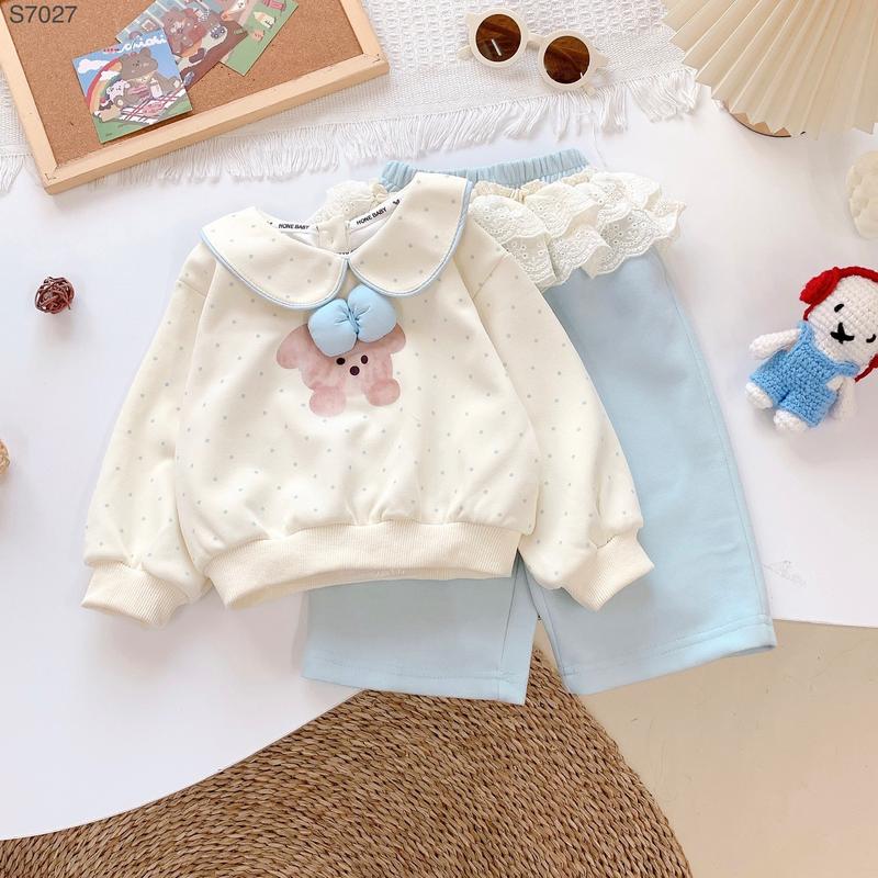  Hey Susie S7027 - Set Áo Kem Cún Quần Xanh Cho Bé Gái 8-25kg 