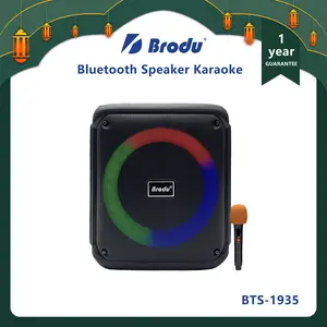 Brodu Speaker Bluetooth  BTS-1935 20W Hi-Fi dengan Voice Changer & Efek Suara, Lampu RGB, Baterai 3600mAh Type-C - Untuk Party Seru dan Hiburan Keluarga Jam Wireless Ponsel