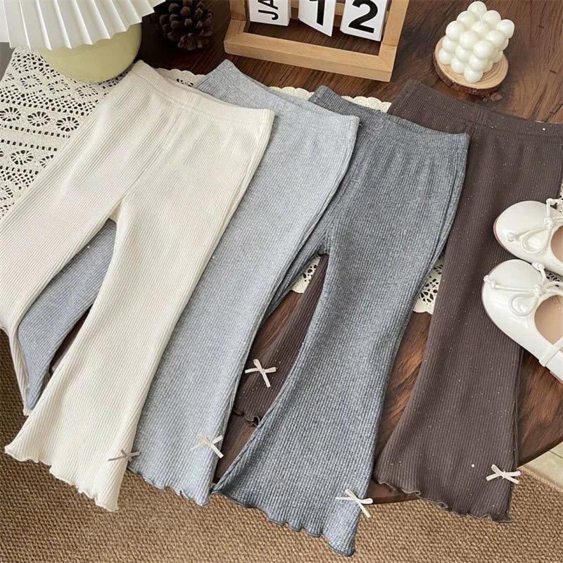  Quần legging ống loe đính nơ quần dài thu đông xinh xắn chất liệu len tăm cho bé gái 8-18kg 