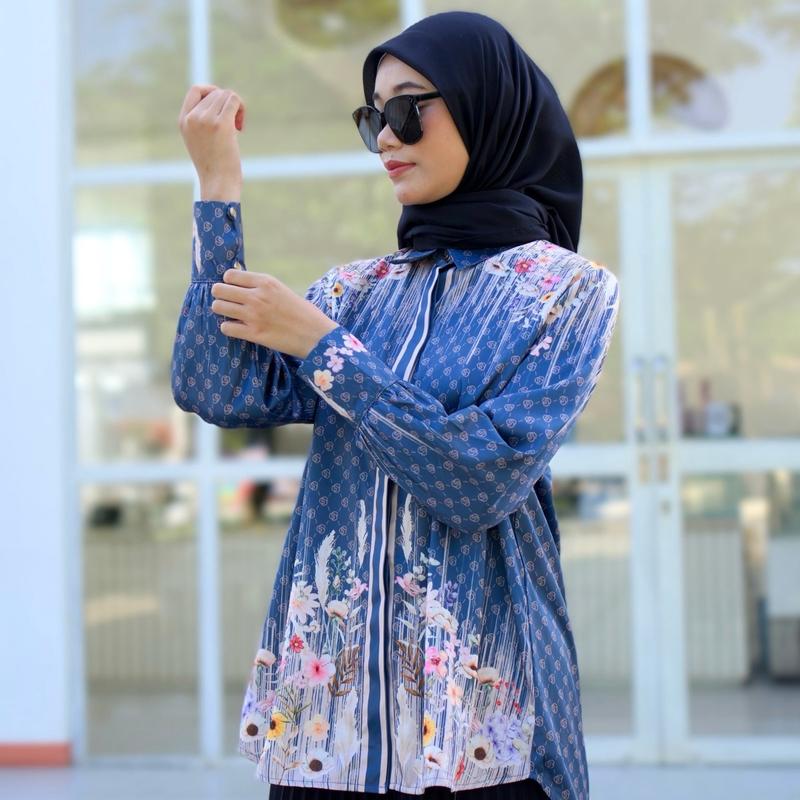 Gabrial YOSI SHIRT Atasan Wanita Exclusive Monogram Printed Limited Gabrial Hijab top Silk Silky Glow Kancing Cantik floral bloom series 8