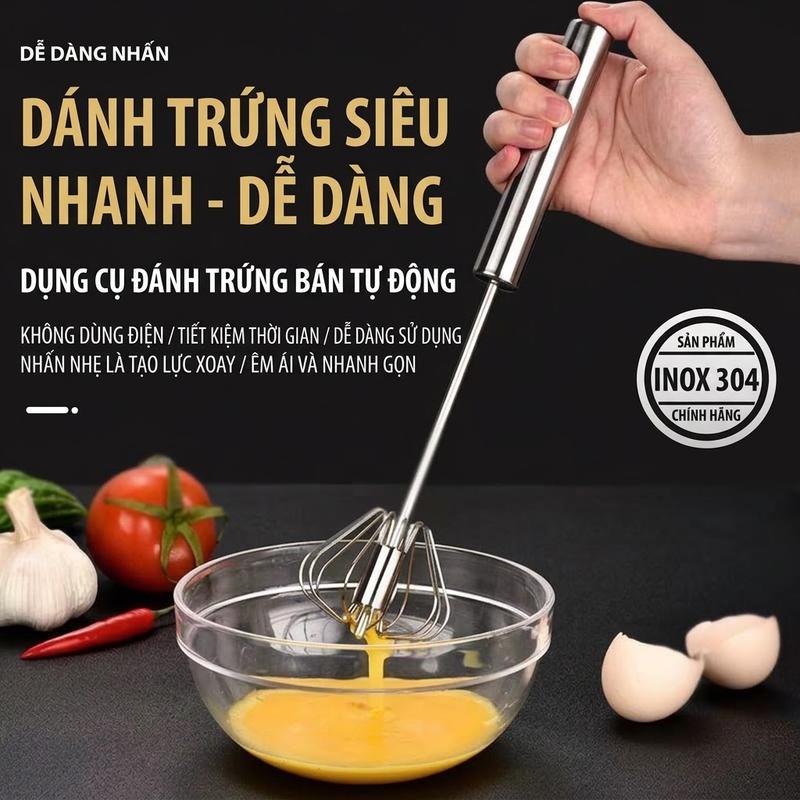 Dụng Cụ Đánh Trứng Inox Trục Xoay Tự Động - Phới Lồng Đánh Kem Khuấy Bột Cầm Tay Gia Đình whisk danh trungmáy đánh trứng cầm tay mini
