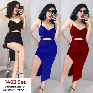 ethnes • 1463 Setelan Sexy Crop Wanita Clubbing Karaoke IMPORT bahan Vagansa Premium - 64