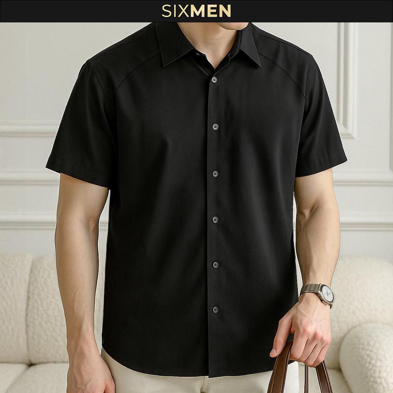 Áo sơ mi trơn nam tay ngắn SYLEN, form regular tôn dáng, chất liệu Cotton cao cấp thấm hút mồ hôi, không nhăn, co giãn - SIXMEN