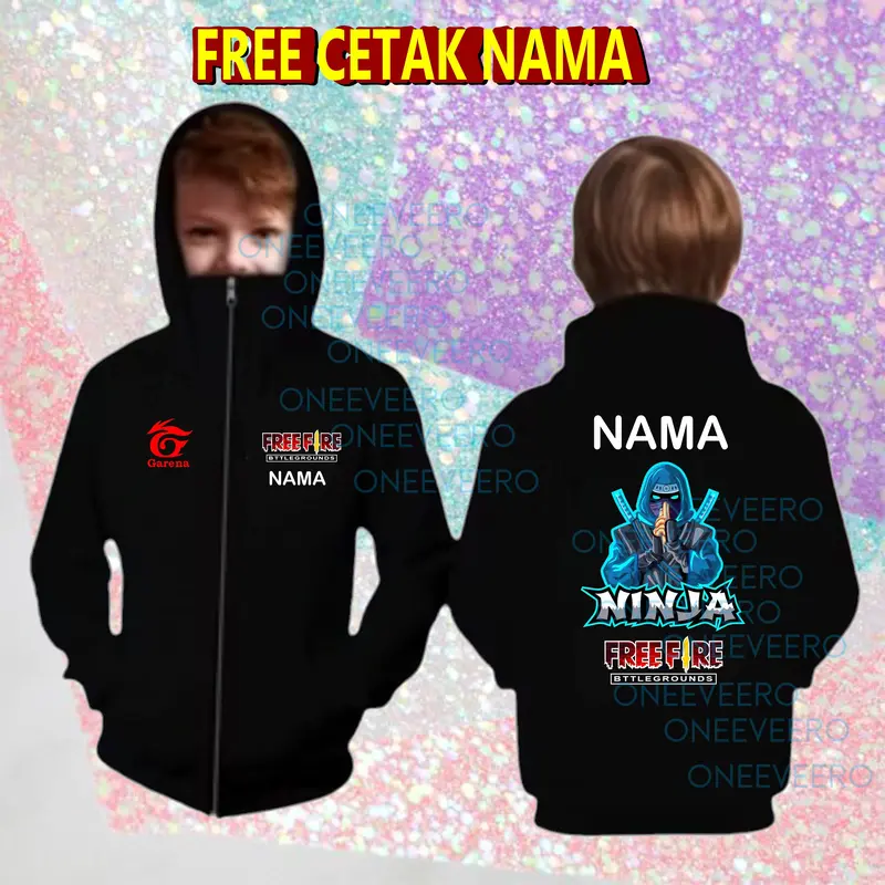 [ FREE NAMA ] ONE E VEERO JAKET ANK LAKI LAKI NINJA FF HOODIE FREE FIRE SWEATER KOREAN STYLE Fashion Pakaian Anak 7