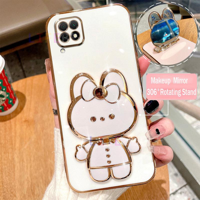 Product Introduction of Casing for Samsung Galaxy A22 4G A12 A42 5G M12 Case, Fashion Plating Soft Phone Case with 3D Cute Rabbit Makeup Mirror 306° Rotating Stand Cartoon Couple Cases 9