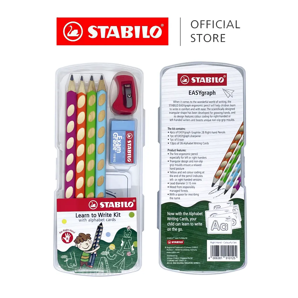 STABILO EASYgraph Jumbo-sized Ergonomic 2B Wooden Pencil Case Set