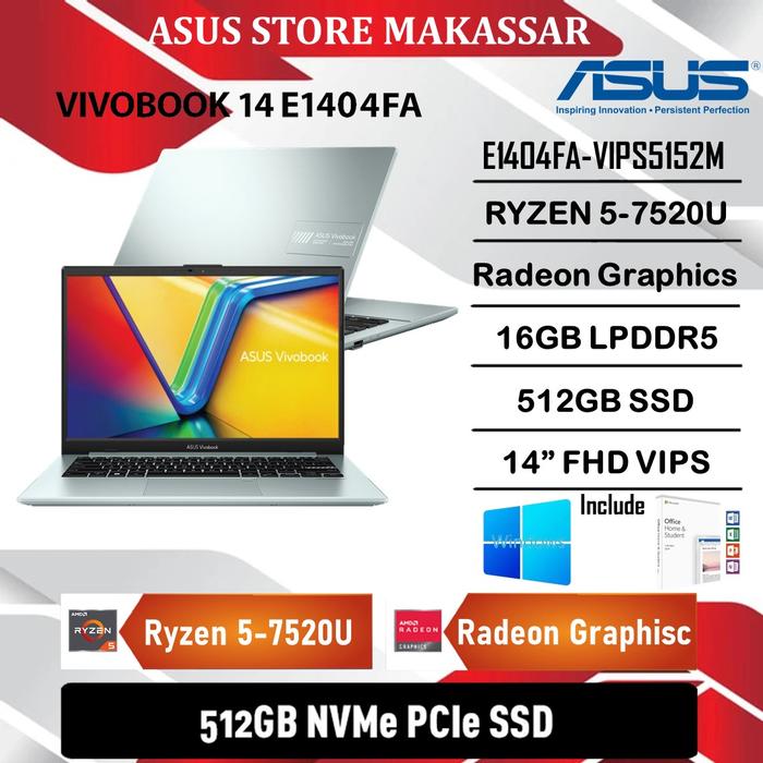 Gambar ASUS VIVOBOOK GO 14 E1404FA-VIPS5152M - RYZEN 5-7520U 16GB 512GB 14"VIPS W11 OHS - NON PAKET dari AsusStoreMakassar Kota Makassar Tokopedia