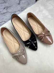 Flat Shoes Wanita Pointed Toe Pita Glossy Empuk Anti Slip Ballerina Shoes Kerja Kuliah Bahan Patent Premium Desain Manis Nyaman Flatshoeswanita Flatshoeskekinian