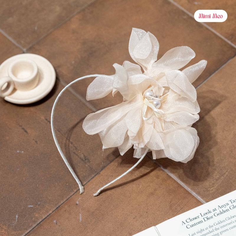   Mimi Meo - QT48  Xược băng đô cài đầu cho bé gái - Bờm bông hoa ngọc trai 