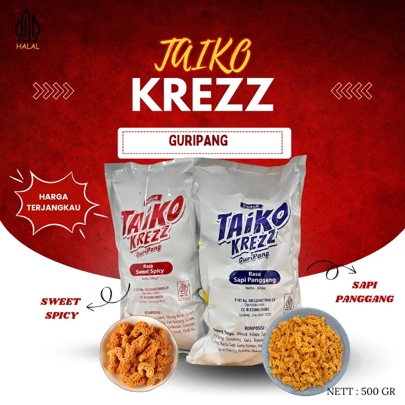 (HALAL) taiko krezz  Camilan ikan cumi kembang/Camilan murah/ Hadiah makanan/Camilan higienis/ Cemilan Crispy/ Kering Manis Gurih/ciki/snack halal/mukbangasrm/Jajanan Pedas/Cemilan Kering/makaroni renyah/snack 500g/cemilan enak simple Food Keripik Ayam 1