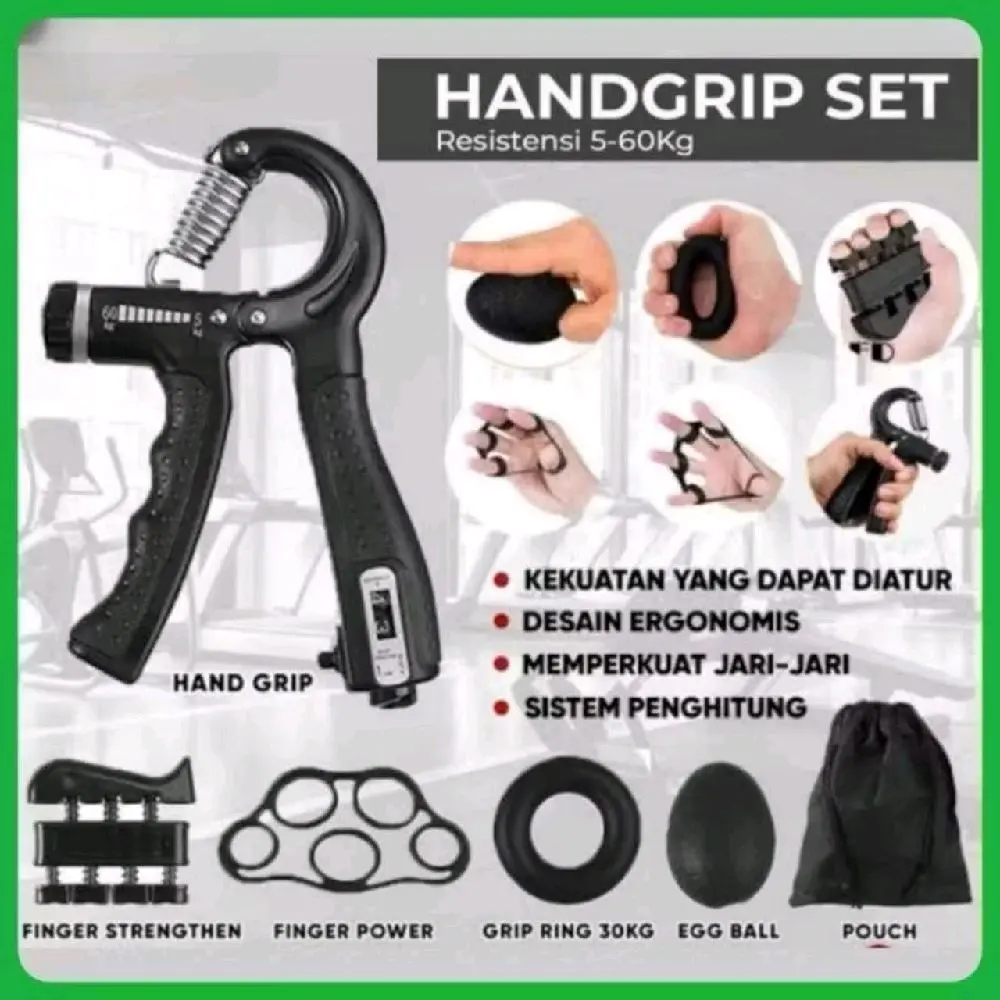 HANDGRIP SET 5 IN 1 5 -60 KG SET OLAHRAGA TANGAN ALAT LATIH TANGAN FITNES GYM Otot Outdoor