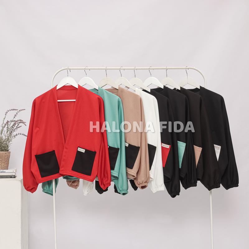 Cardigan Lona Outer Atasan Wanita Batwing Oversize Kelelawar Polos Kantong Kanan Kiri Two Tone Premium 8