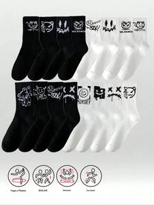 Calcetines para hombre 2/3/4/5/10 pares, calcetines deportivos de grafiti a media pantorrilla, estilo urbano versátil y de moda, para uso interior y exterior