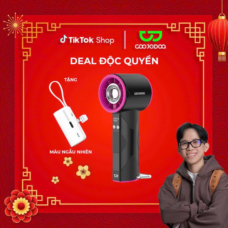 【GOOJODOQ x LINH ÂN]  Combo quạt + sạc mini . Quạt di động có đèn pin , 100 tốc độ gió , động cơ không chổi than tốc độ cao 10800RPM, màn hình kỹ thuật số,