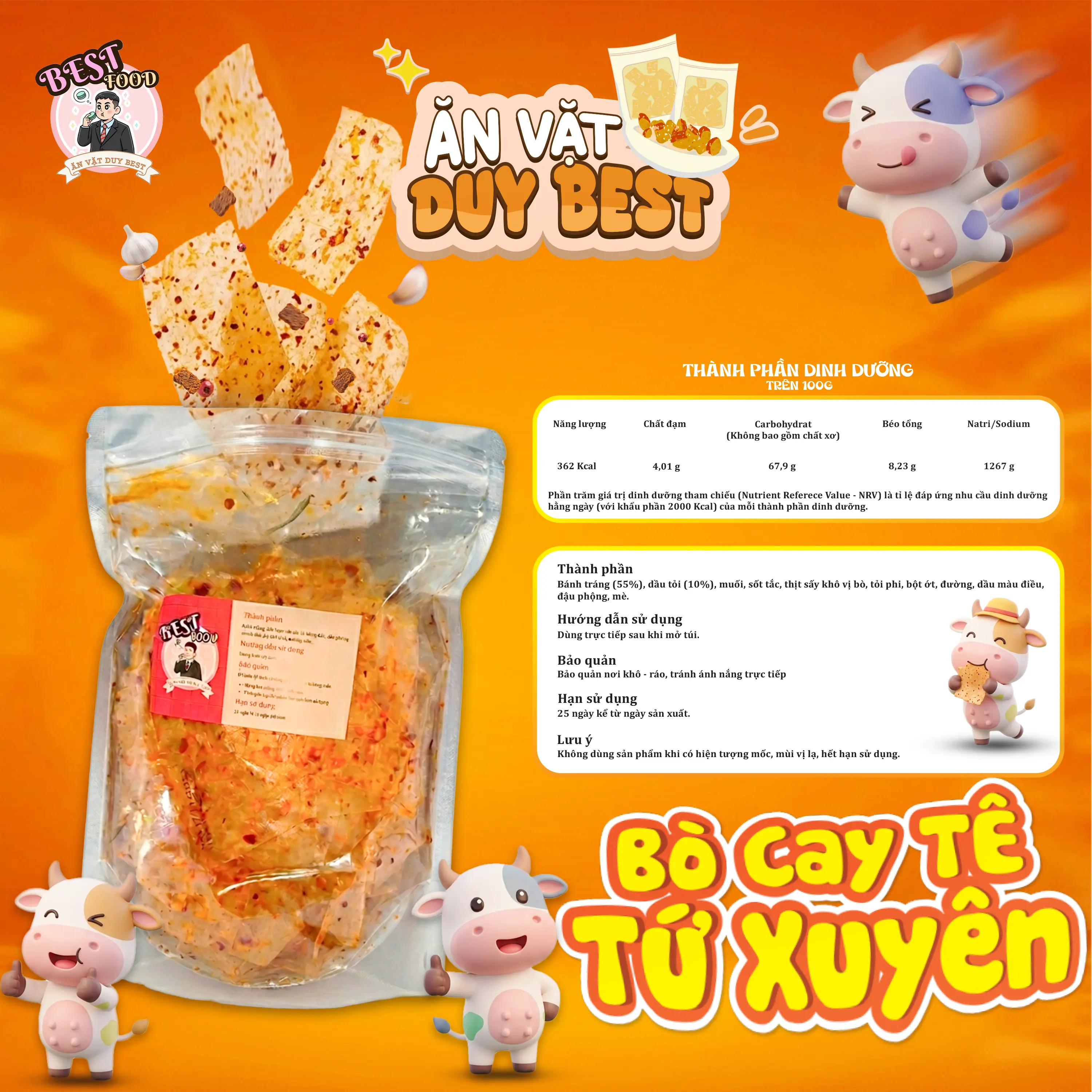 (Độc Quyền) Bánh Tráng Bò Cay Tê Tứ Xuyên Duy Best - Vị Cay Tê Tê & Khô Bò Ngon