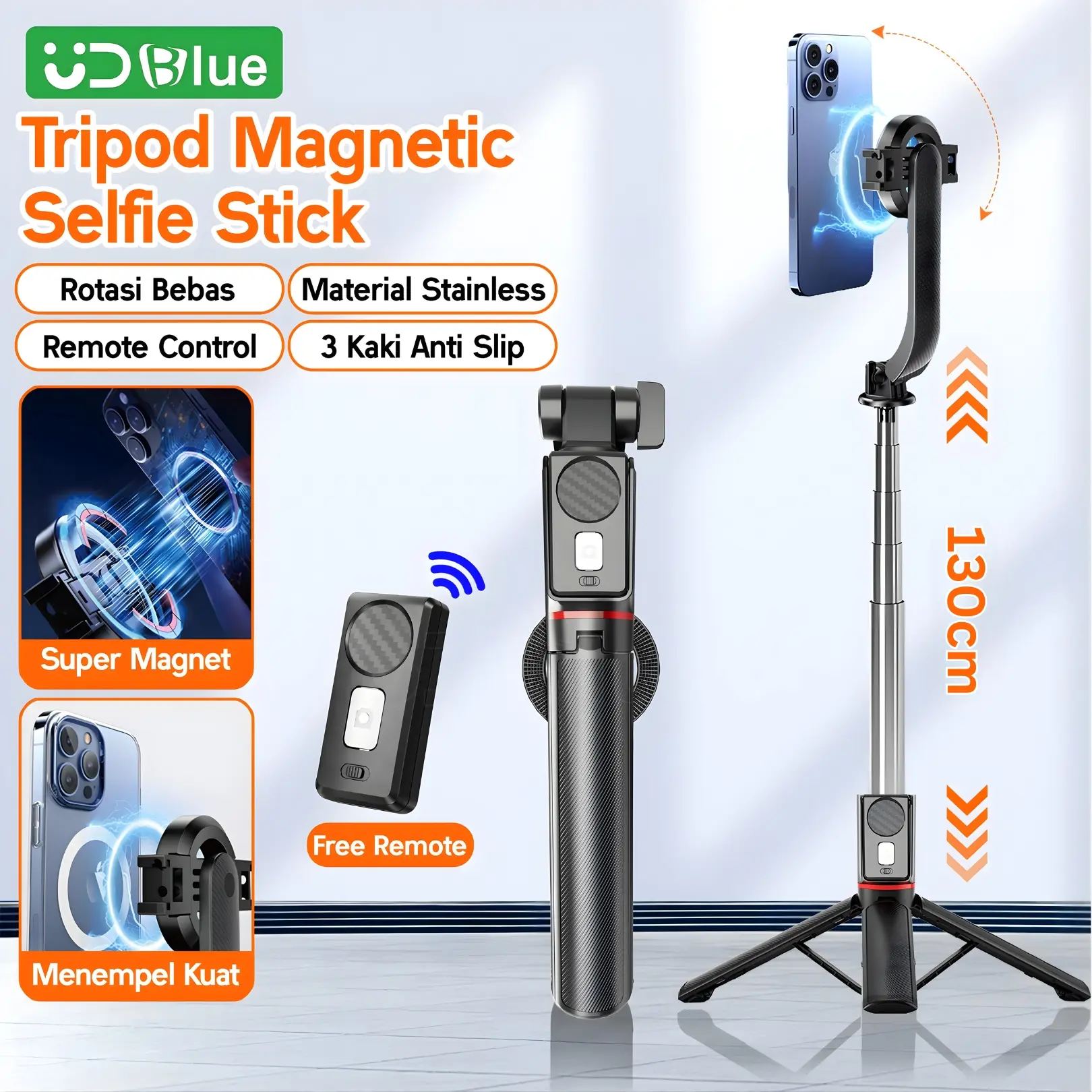[MAGSAFE] UDBLUE Magsafe Tripod Magnetic Stainless Steel 130cm Tongkat Selfie Stick Remote Bluetooth SS16