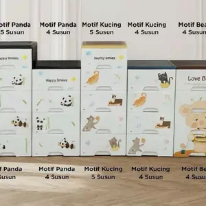 Lemari Laci Pakaian Anak Motif Panda 5 Susun & Kucing 4 Susun Bahan Plastik Tebal Berkualitas Mini Kabinet Serbaguna Furniture