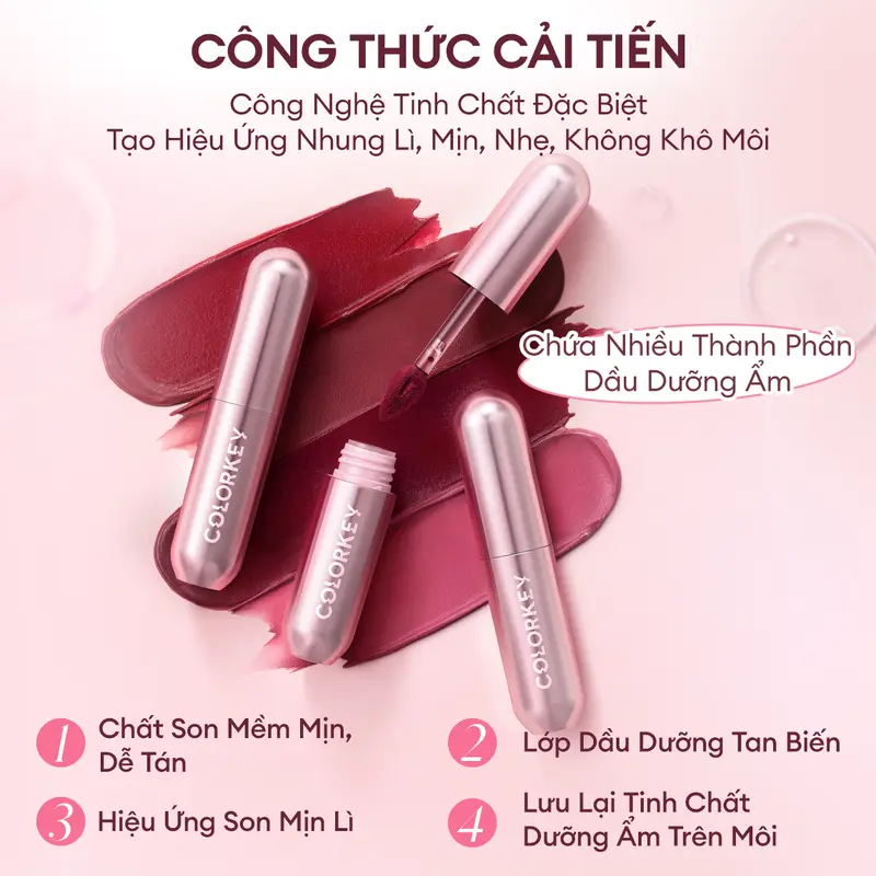 [PHIÊN BẢN NÂNG CẤP] Son Kem Bùn COLORKEY Lip Mud Mousse Matte Chất Son Mềm Mịn, Che Vân Môi Tốt, Hỗ Trợ Dưỡng Ẩm, Màu Sắc Thời Thượng 2g | BigBuy360 - bigbuy360.vn