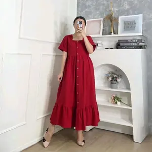 Daisy Dress cringkel - Daster cringkel polos kekinian - Busui dan Bumil friendly Kancing Hamil