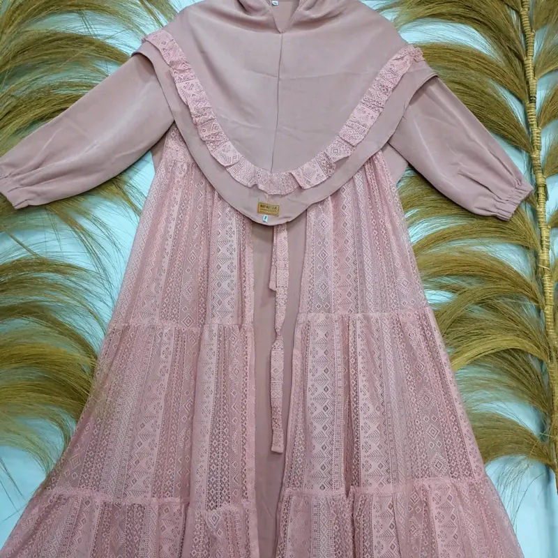 gamis anak set hijab / dress brukat anak 0