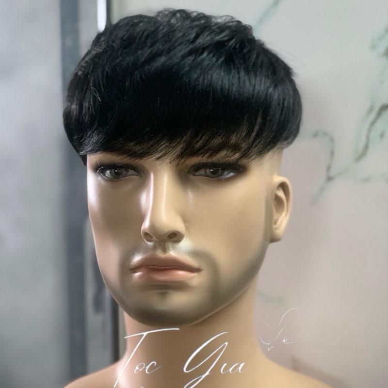Tóc giả nam che hói làm bằng tóc thật màu đen