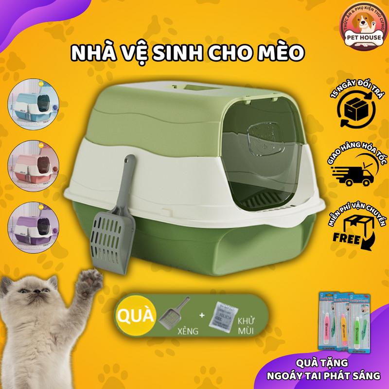 Nhà Vệ Sinh Cho Mèo Kín Nắp – 2 Size Lựa Chọn, Khử Mùi Hiệu Quả, Không Bắn Cát
