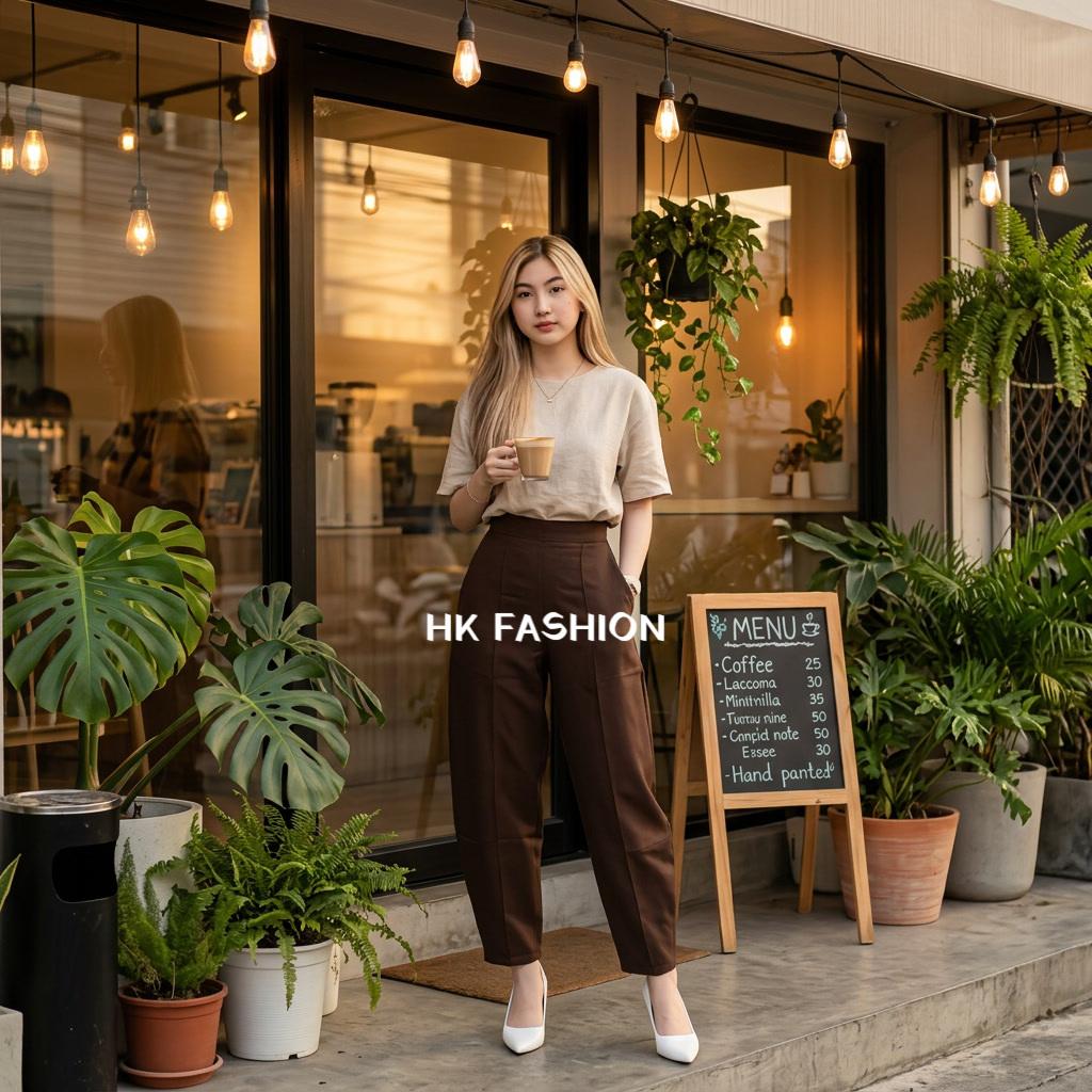 Celana Barrel Pants - Celana Panjang Bawahan Wanita - Celana Wanita Katun Streetwear Style Skena Highwaist