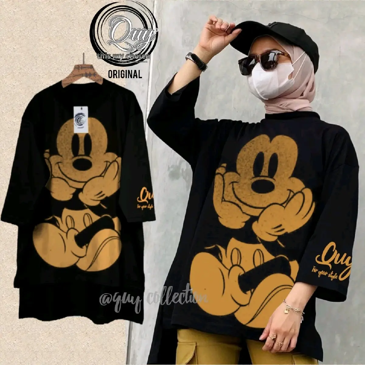 kaos top oversize quy collection htm mickey gold Katun Combat distro