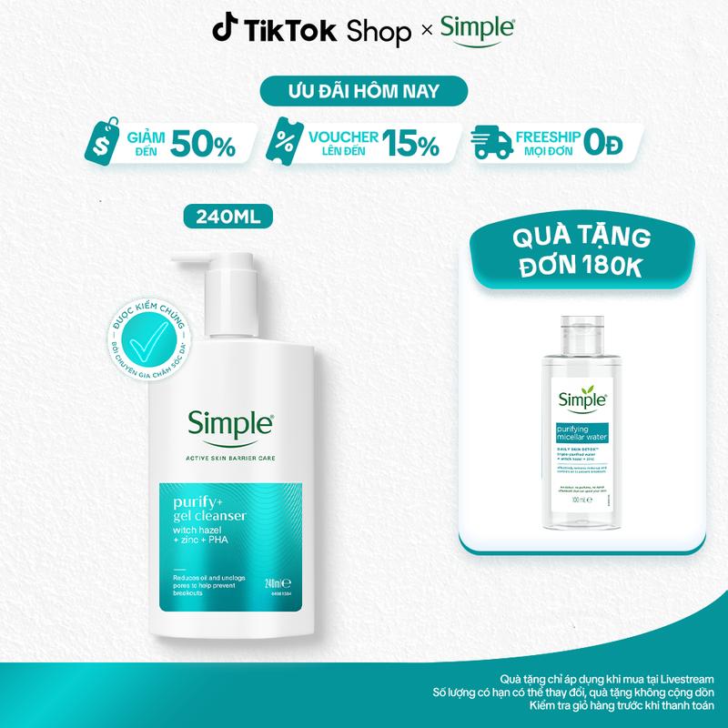 Bộ Đôi Kháng Mụn: Sữa Rửa Mặt Simple 240ml Purify+ Giảm Mụn Sau 7 Ngày & Serum…
