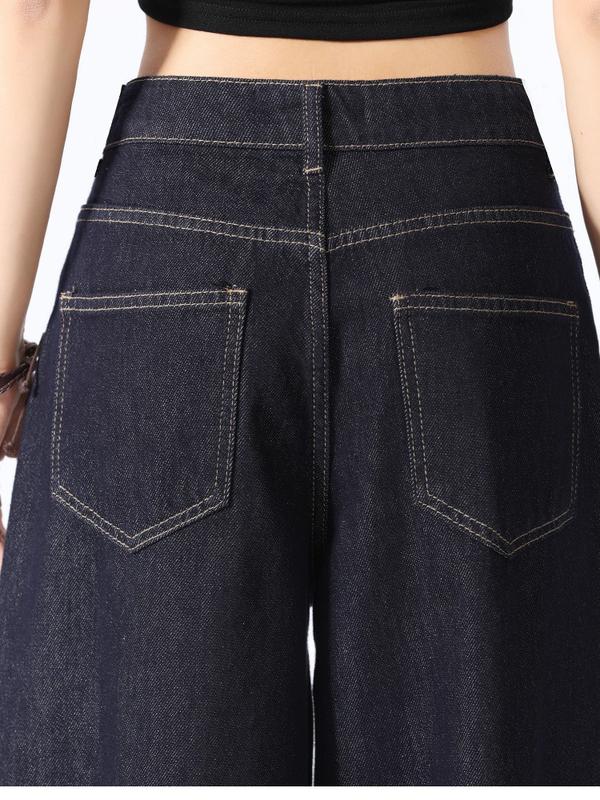 Quần jean dài ống rộng xanh than Hip Hốp cạp cao phong cách unisex 2
