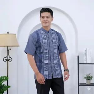 baju koko pria dewasa lengan pendek terbaru lebaran motif Muslim Katun  Atasan Panjang Kurta